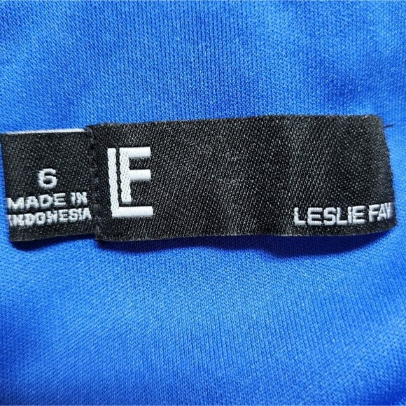 Leslie Fay Dress 6 Blue Floral Crochet Lace Bell Slv Lined Boho Coastal Grandma - Picture 8 of 10